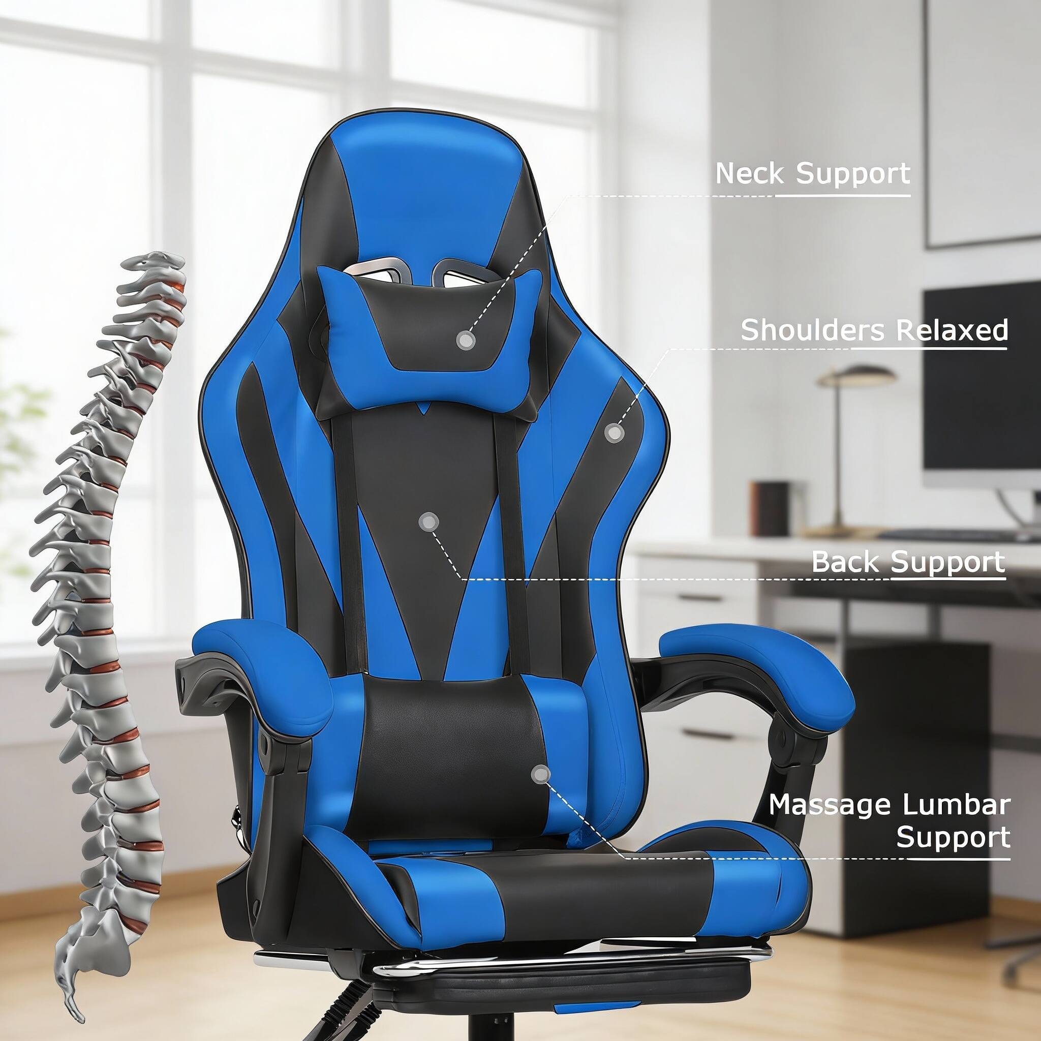 Neck Support  
Shoulders Relaxed  
Back Support  
Massage Lumbar Support