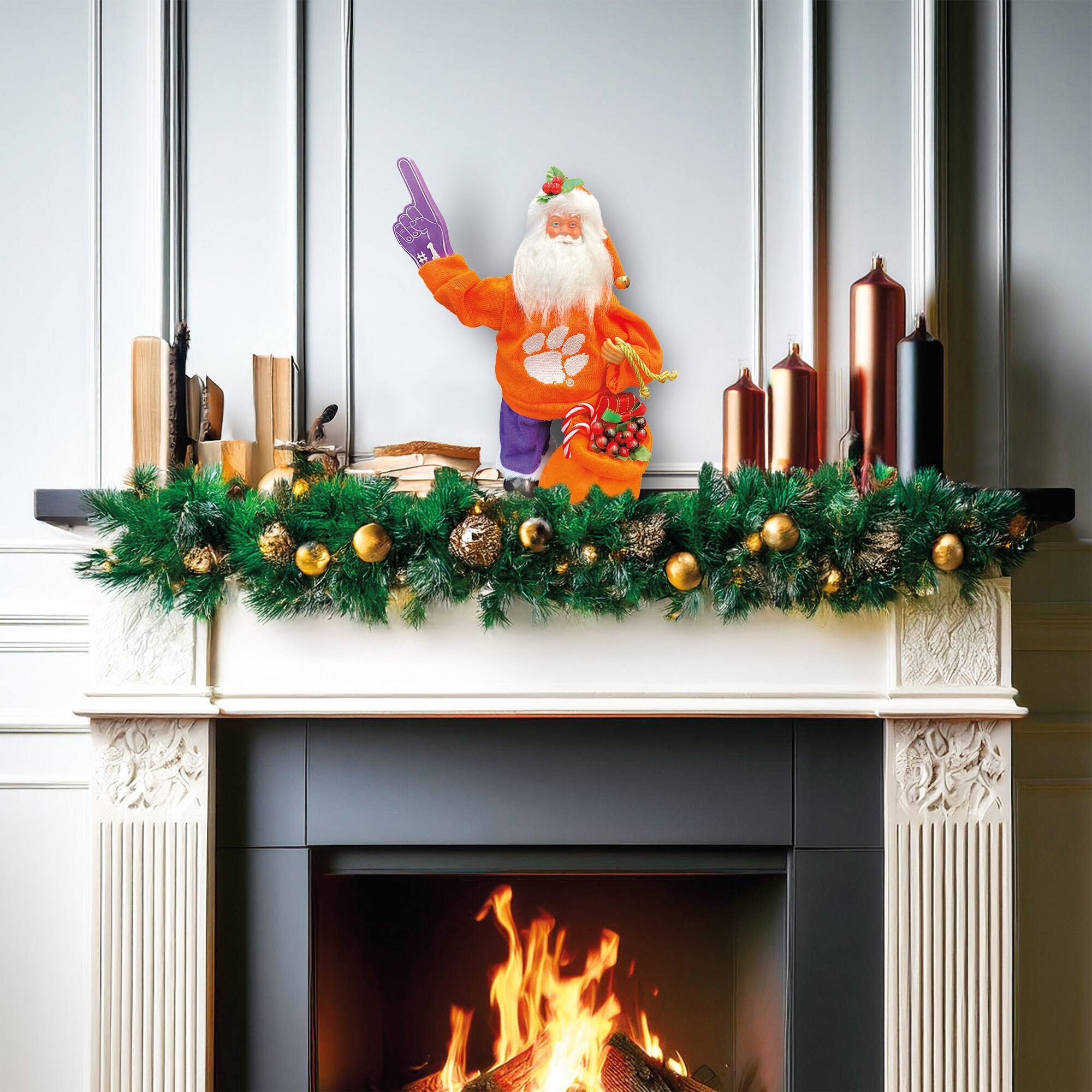 Alt View 2. Santa's Workshop - Clemson Tigers 12" Animated Musical Santa - Orange.