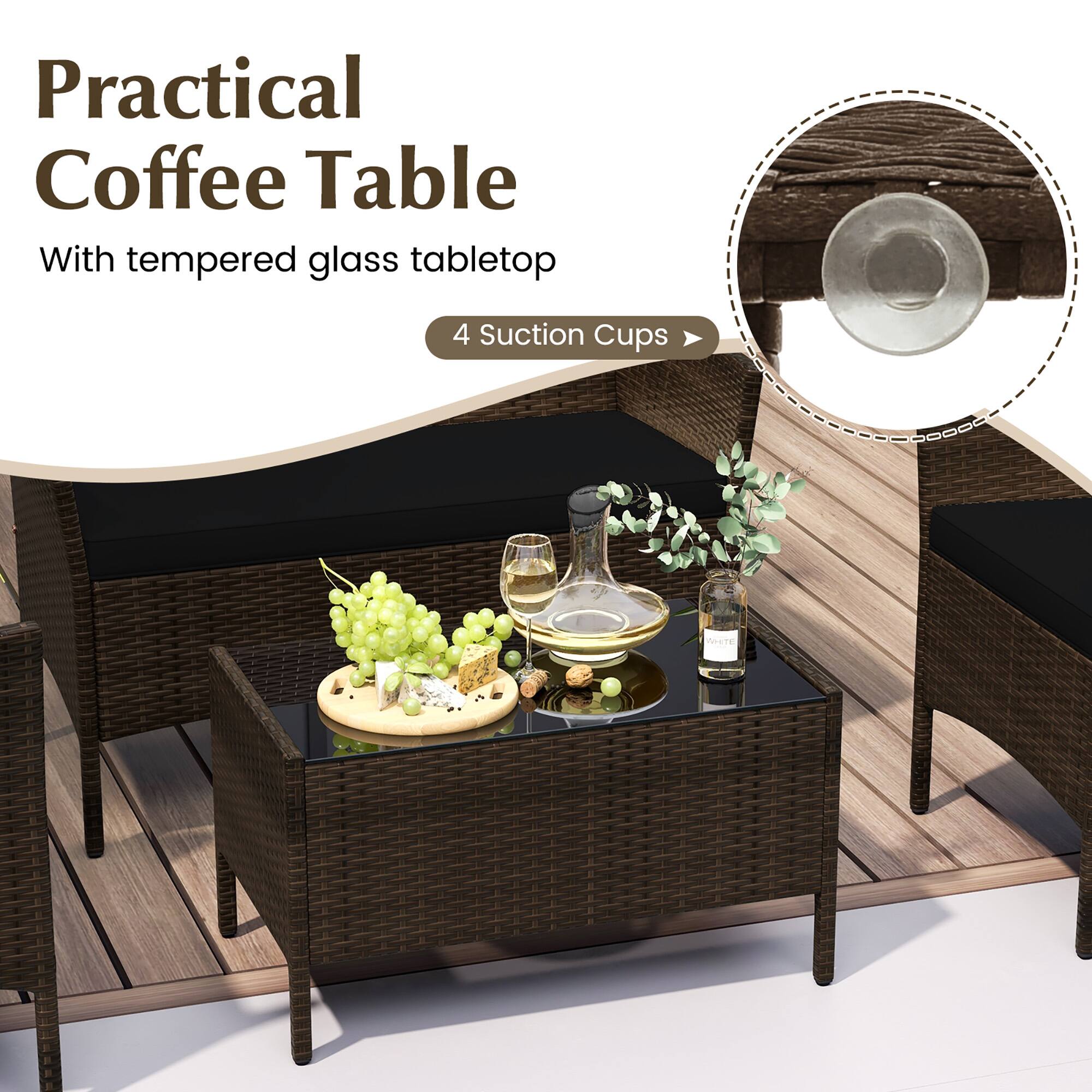 Practical Coffee Table With tempered glass tabletop 4 Suction Cups