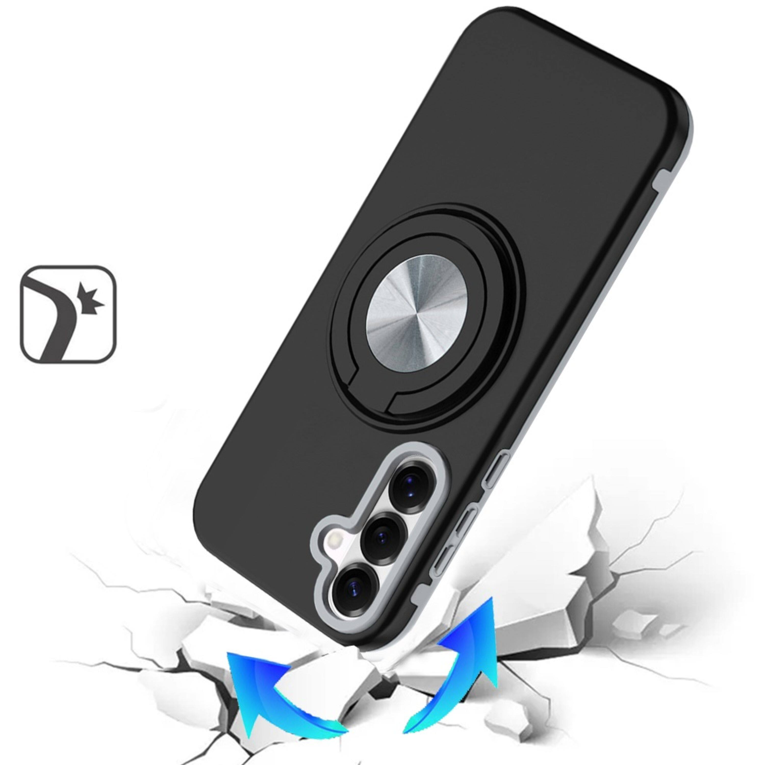 Left. Kitcheniva - Solid Rugged Shockproof With 360 Stand Plus Tempered Glass For Samsung S26 FE Black - Black.