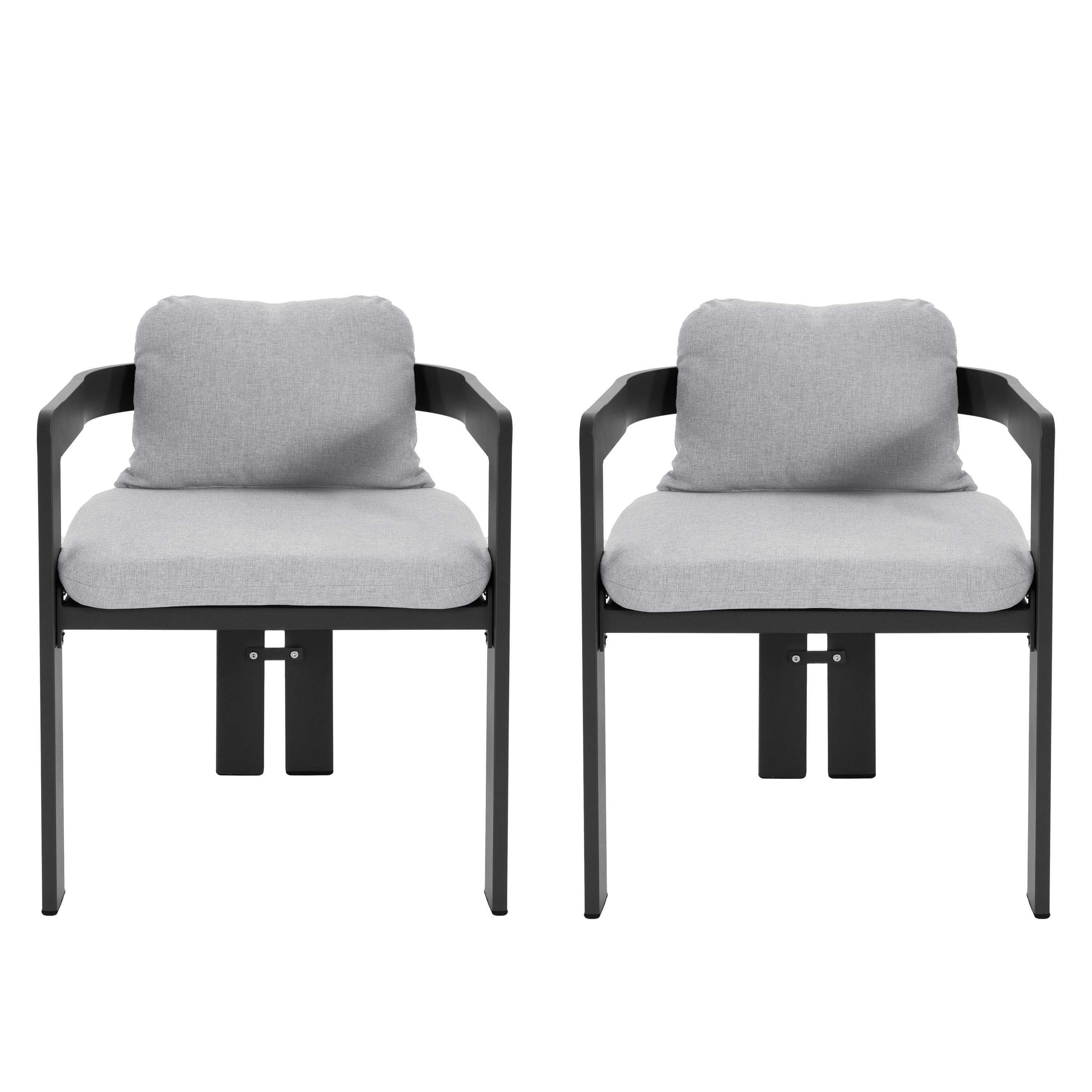 Left. Mondawe - Set of 2 Patio Outdoor Aluminum Dining chair with Cushion - Black+Grey.