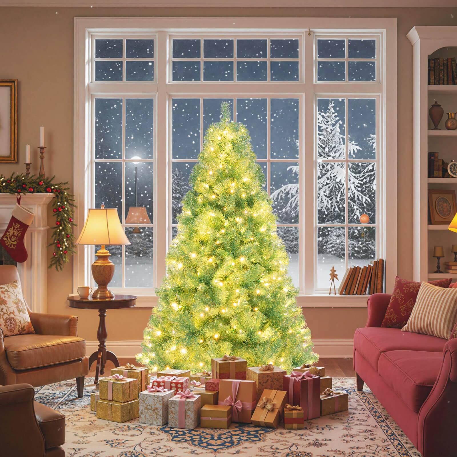 Alt View 1. Costway - Costway 6 FT Artificial Xmas Tree with 688 Branch Tips, 250 Warm White LED Lights 8 Modes Fruit Green - Fruit green.