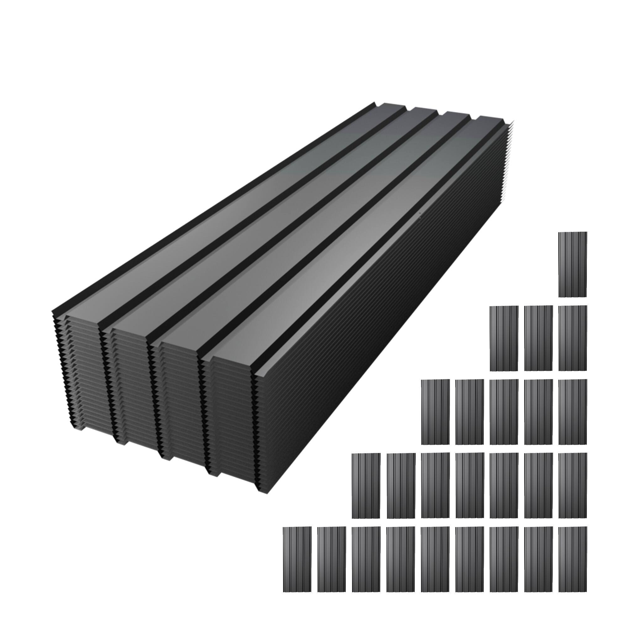 Front. Mondawe - 61in-25 PCS Galvanized Metal Roof Panels Waterproof Corrugated Roofing Sheets Gray - Grey.