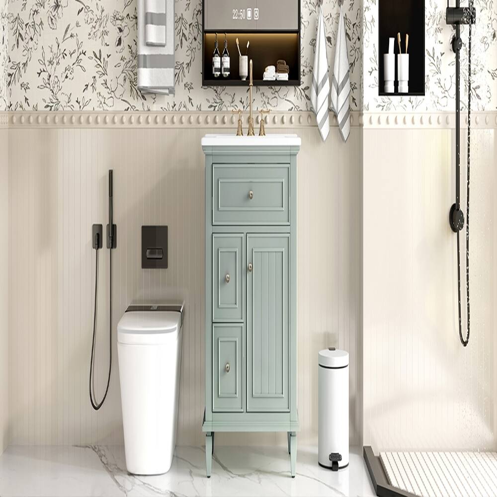 Left. Loheer - Loheer 24 inch bathroom vanity with sink, green bathroom vanity cabinet, vanity with adjustable shelf and ceramic basin - Green.