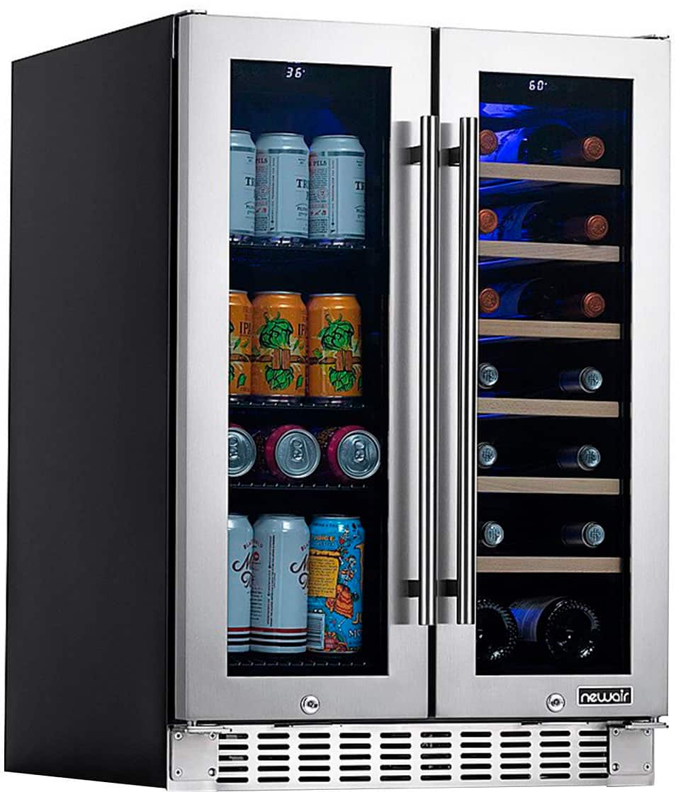 NewAir - Refurbished 18-Bottle or 58-Can French Door Dual Zone Wine Refrigerator with SplitShelf and Beech Wood Shelves - Stainless Steel - Front_Zoom