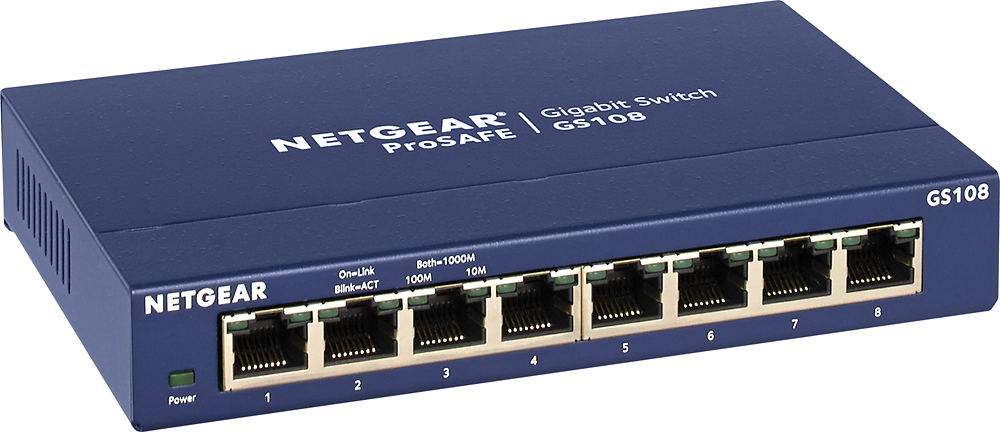 Netgear 8 Port 10 100 1000 Gigabit Ethernet Unmanaged Switch Blue Gs108 400nas Best Buy