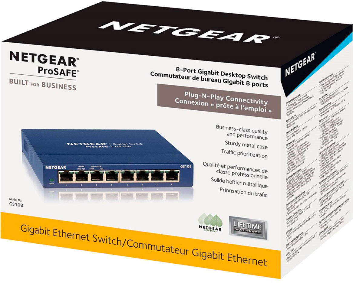 Blue Gigabit Ethernet Switch Buy - 8-Port 10/100/1000 Unmanaged Best NETGEAR GS108-400NAS