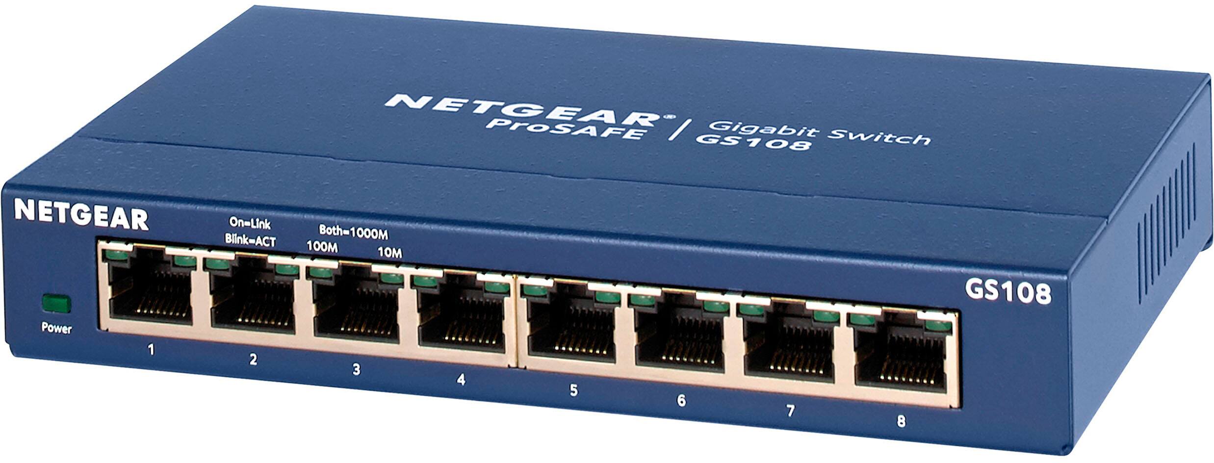 Left. NETGEAR - 8-Port 10/100/1000 Gigabit Ethernet Unmanaged Switch - Blue.