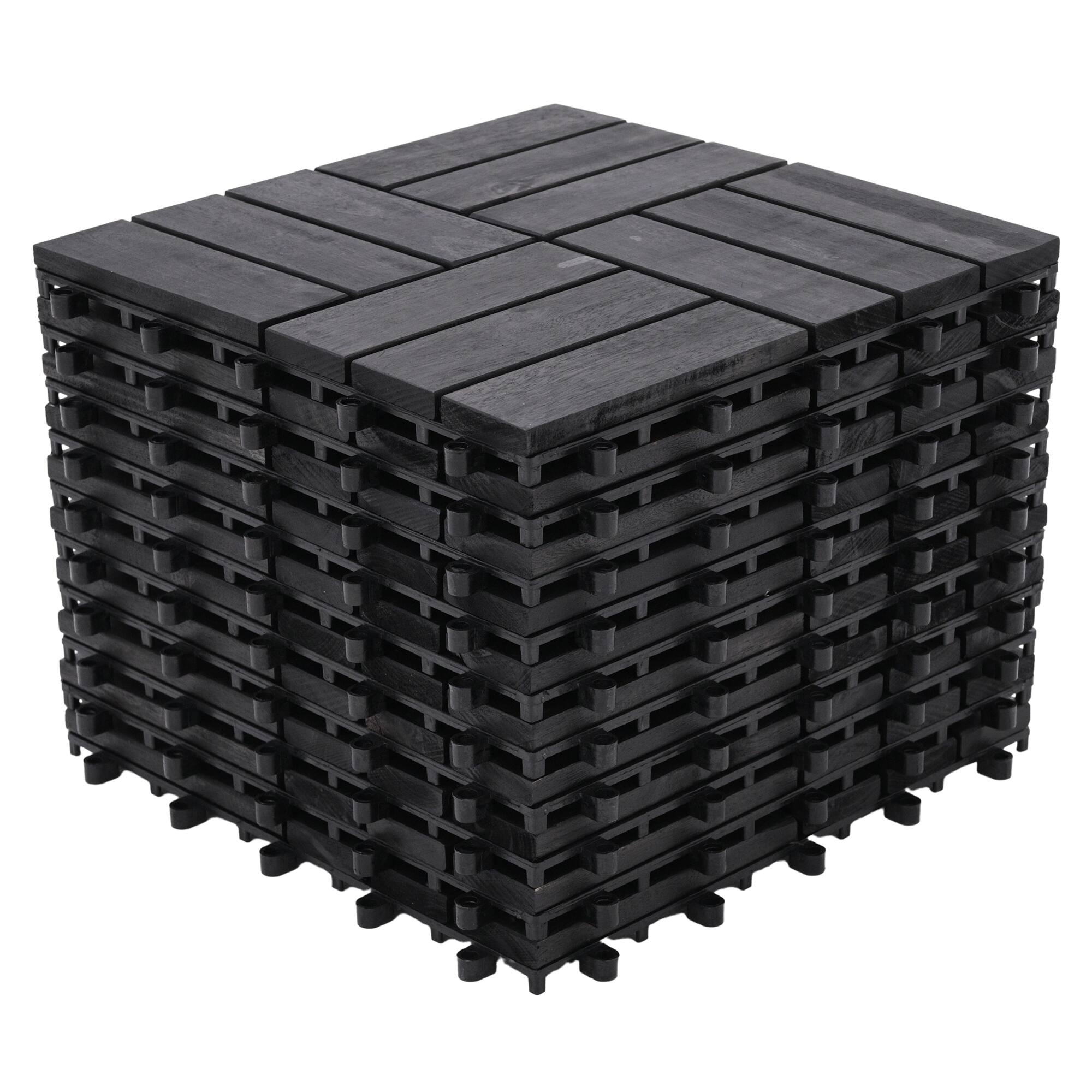 Alt View 6. Bliss Hammocks - Bliss Outdoors Hardwood 12-Slat Interlock Wood Deck Tiles, Aged Black, Set of 30 - Aged Black Wood.