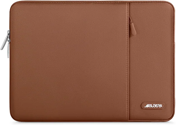 Front. mosiso - 13 inch Laptop Sleeve with Pocket, Polyester Vertical Case for MacBook Air/Pro/Neo 13 inch A18/M5/M4/M3/M2/M1 2026-2016 - Caramel Brown.