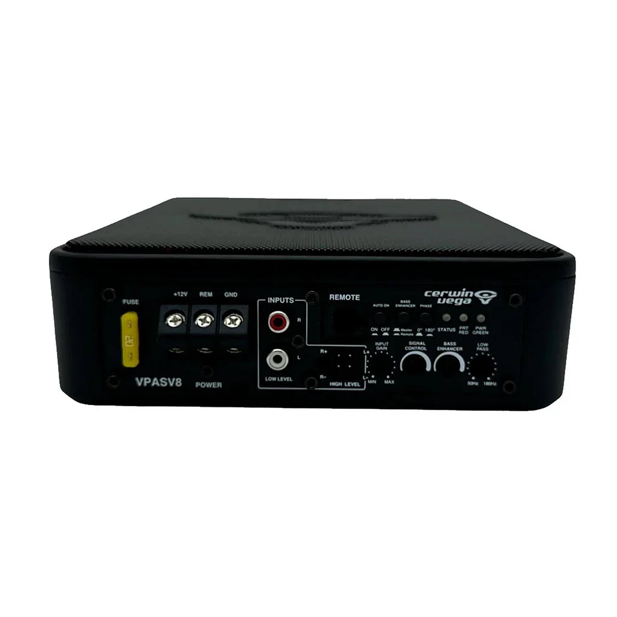 FUSE +12V REM GND INPUTS REMOTE  
cerwin vega  
BUTO - CNANCES  
5 ON OFF STATUS P Iwn 180 REO GREEN 1 I Re La nPUT SAN - SS CONTROL ENLANCES - PA  
VPASV8  
POWER LOW LEVEL -- HIGH LEVEL  
MIN - MAX