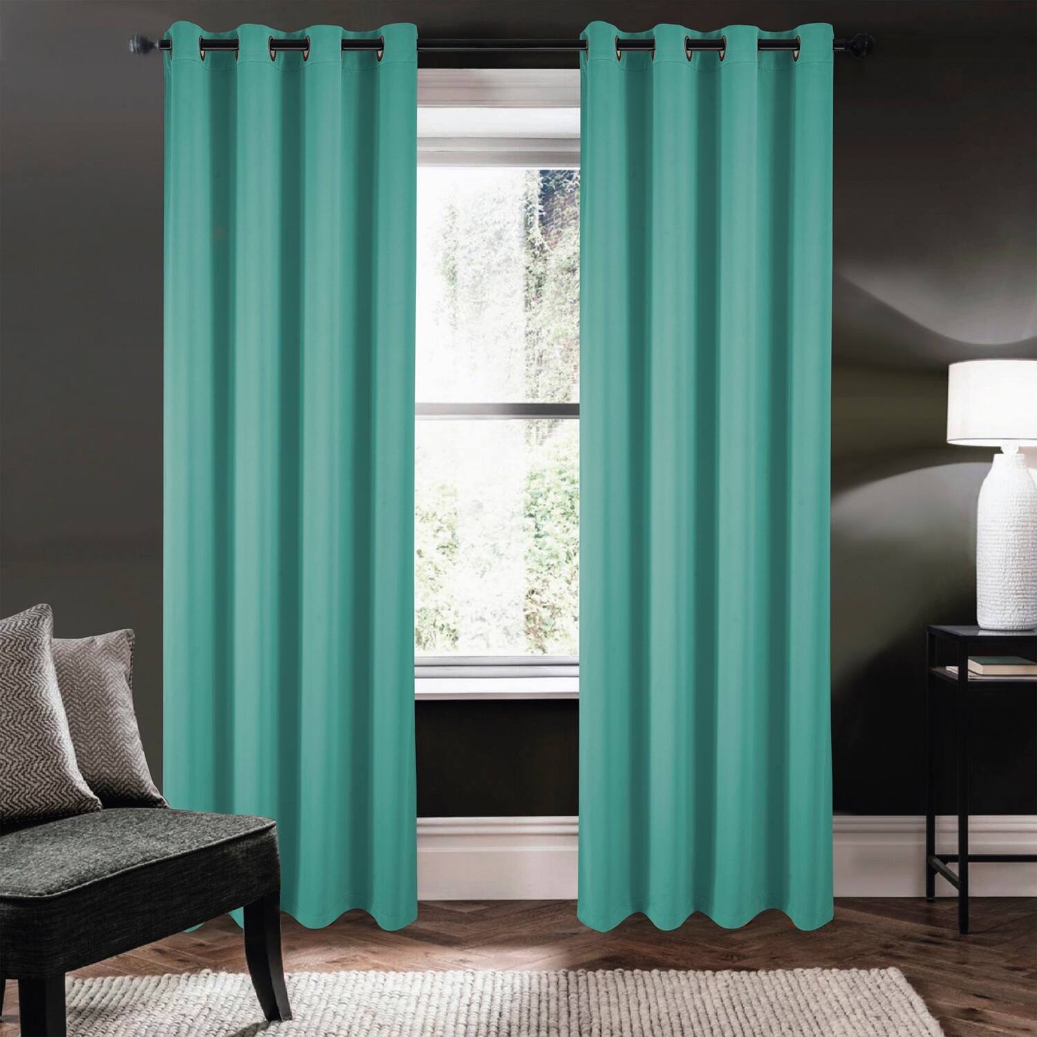 Angle. RT Designers Collection - RT Designers Collection 100% Polyester 250 GSM Riley 100% Blackout Grommet Panel 54" x 105" Teal - Teal.