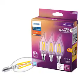 Philips - BA11 E12 (Candelabra) LED Bulb Soft White 60 Watt Equivalence 3 pk