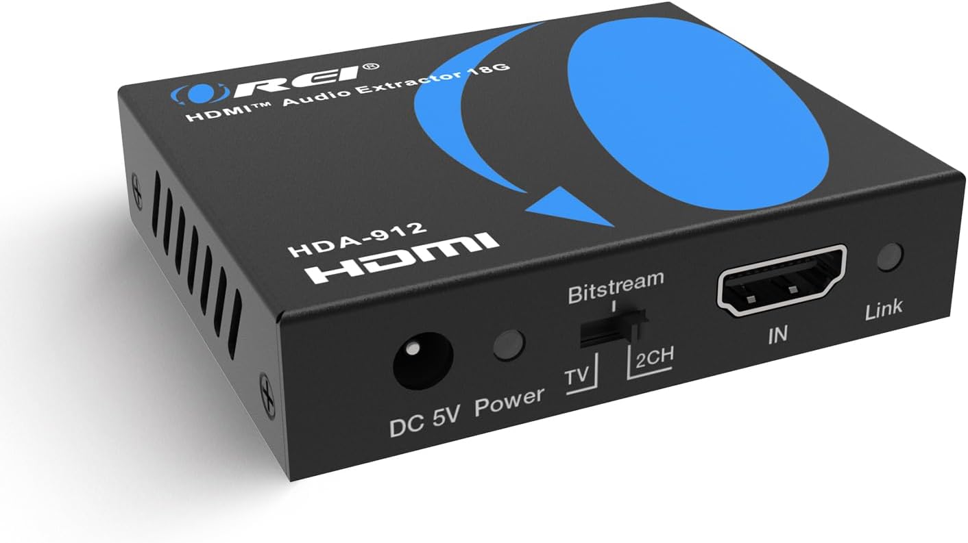 The corrected text is:
"18G RCI Audio Extractor™ HDMI & HDA-912 HDMI Bitstream 2CH TV Power DC 5V IN Link"