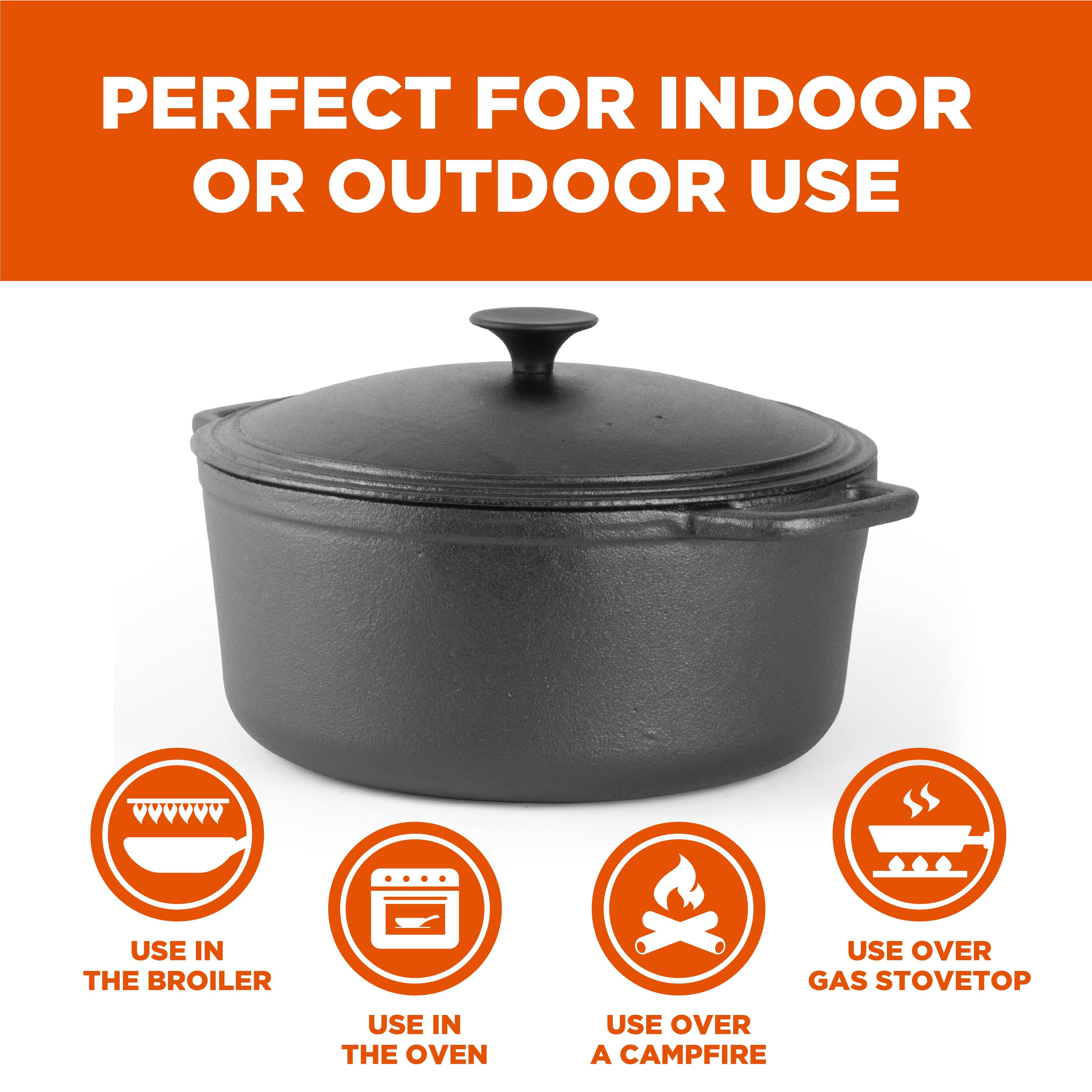 PERFECT FOR INDOOR OR OUTDOOR USE
USE IN THE BROILER
USE IN THE OVEN
USE OVER GAS STOVETOP
USE OVER A CAMPFIRE