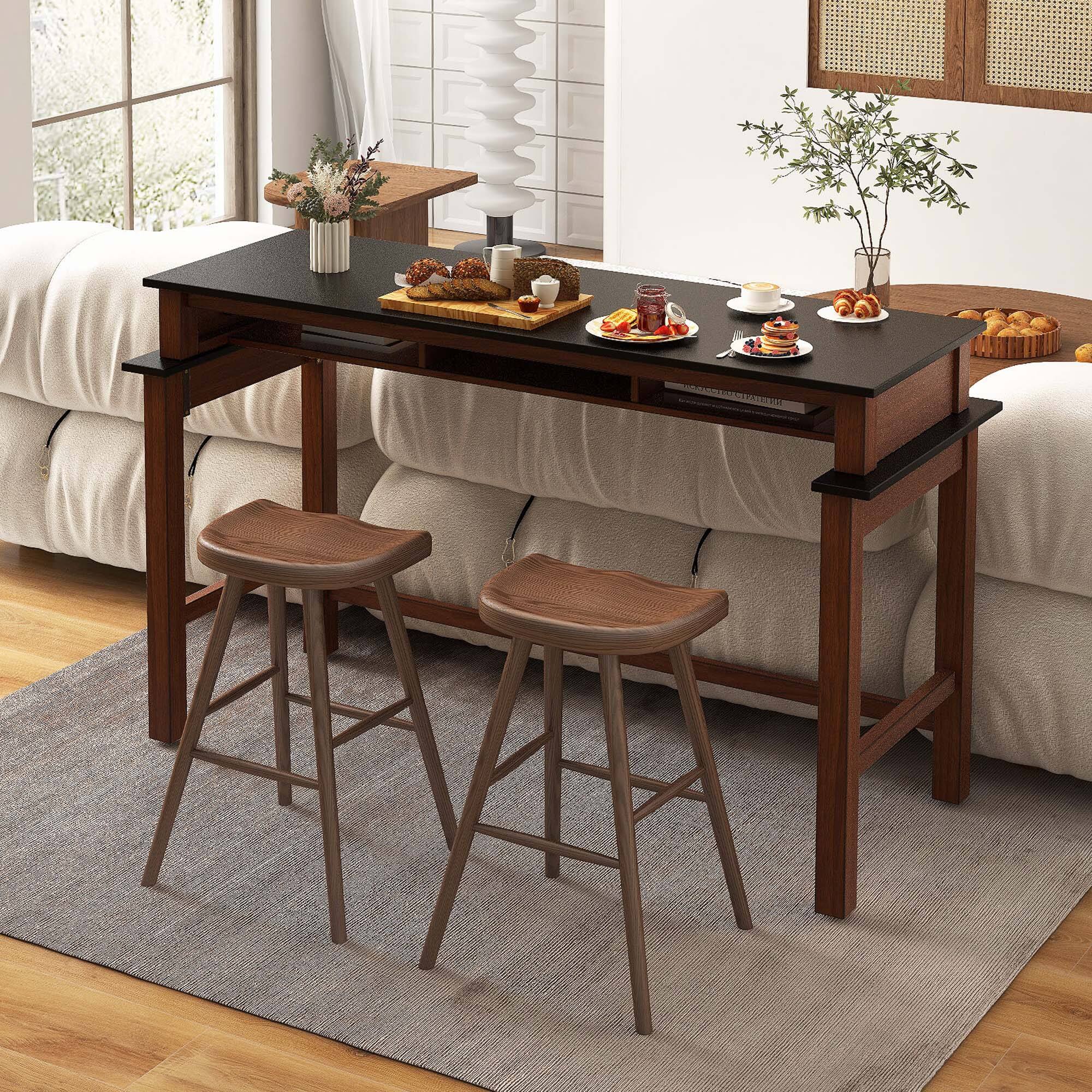 Alt View 4. Costway - Bar Table with Power Outlets Counter Height Table with Storage Compartments Wooden - Black.