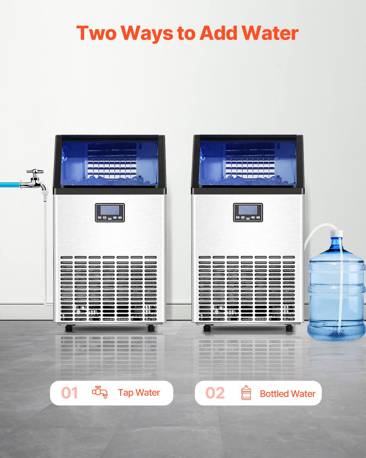 Two Ways to Add Water 01 Tap Water 02 Bottled Water