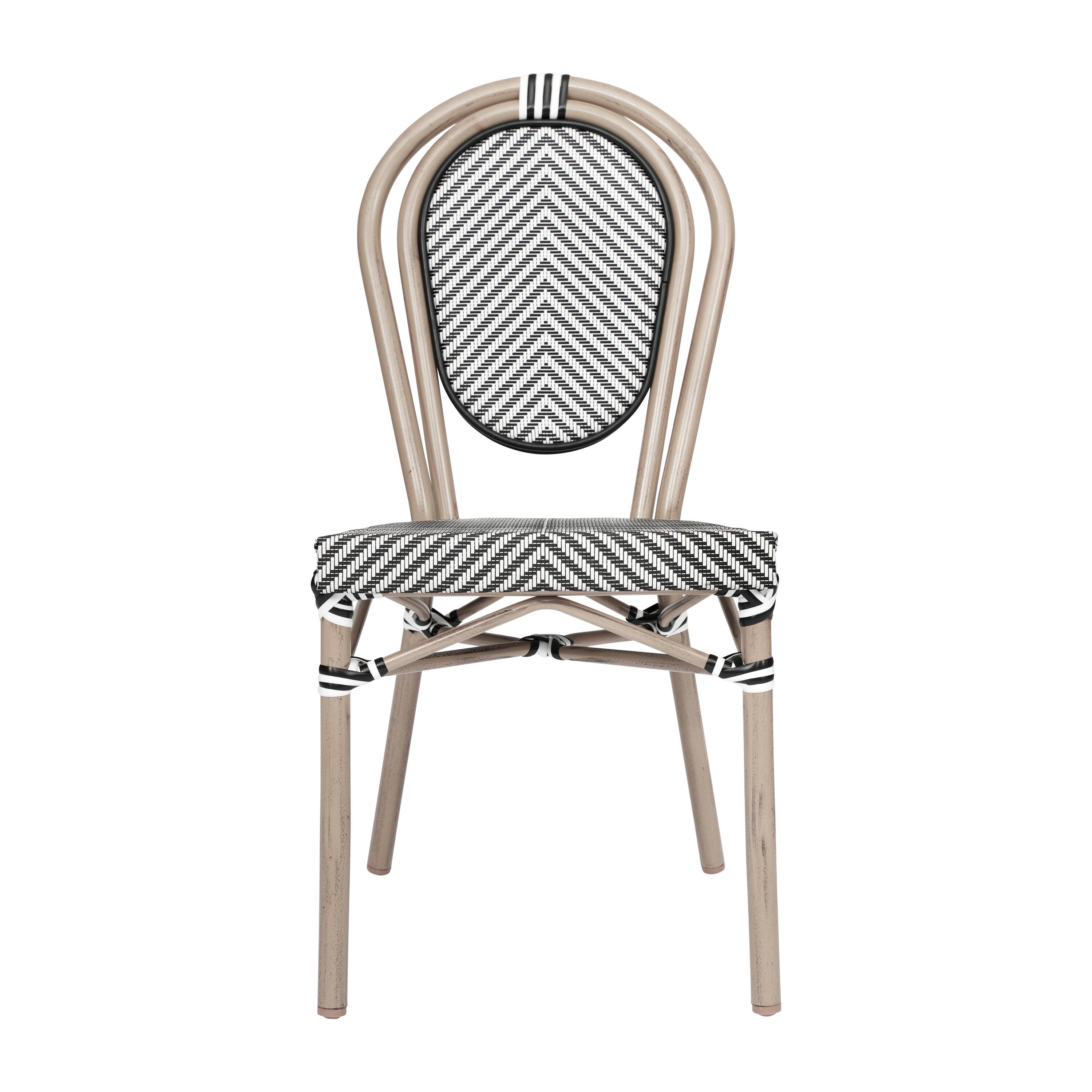 Alt View 9. Emma + Oliver - 2 Pack Stacking Bistro Chair with Bamboo Print Metal Frame - Black & White/Light Natural Frame.