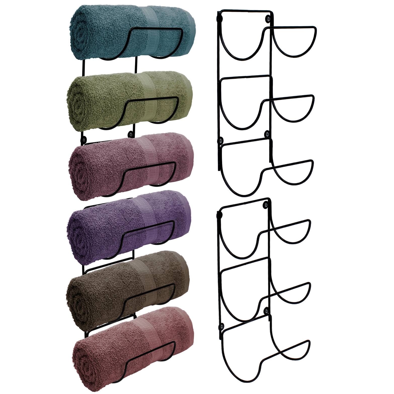 Sorbus - Towel Holder for Bathroom Wall - 12 Level Wall Mounted Towel Rack Shelves for Rolled Bath Towels, Washcloths - Black