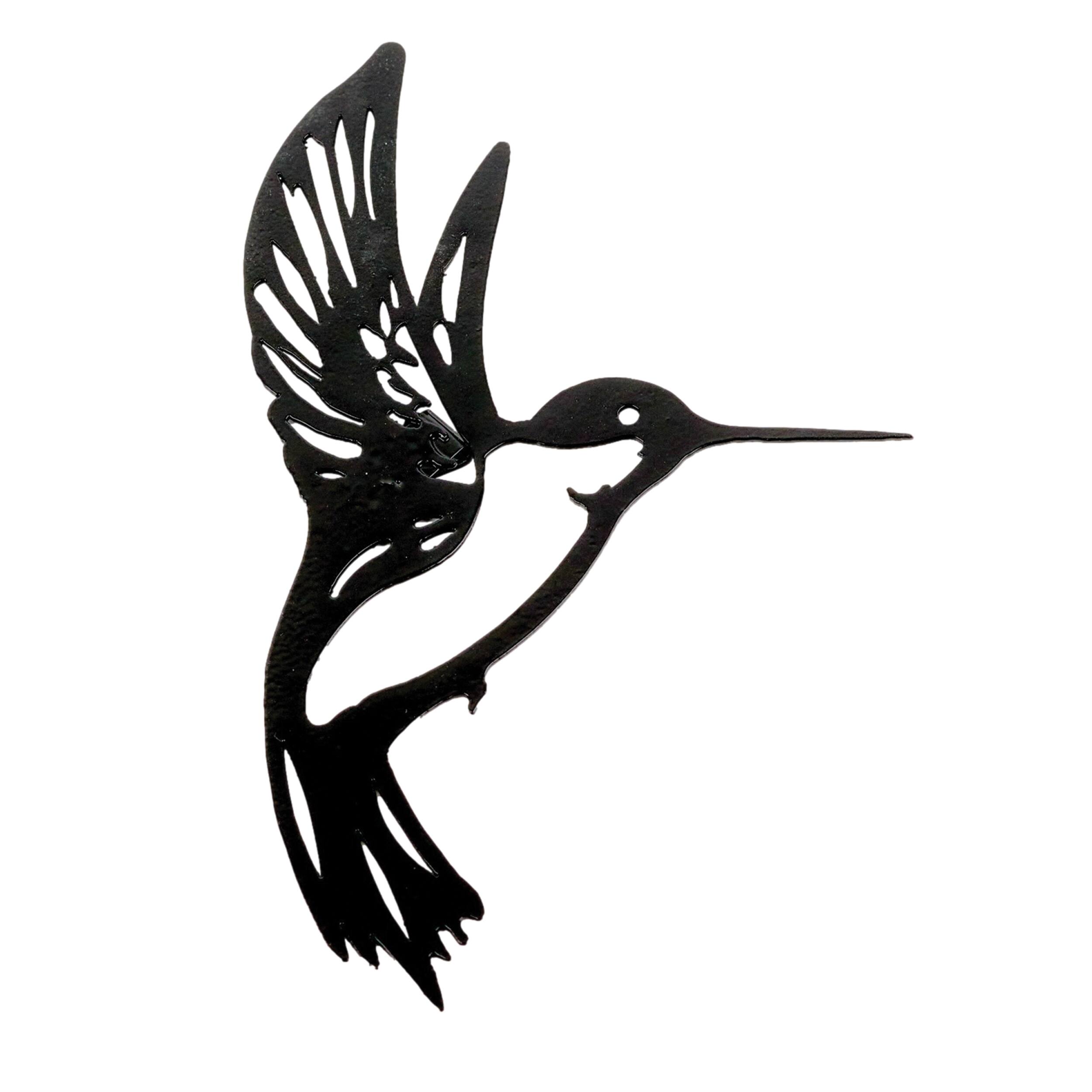 Angle. BreeBe - Metal Hummingbird Wall Accent  (Set of 6) - Black.