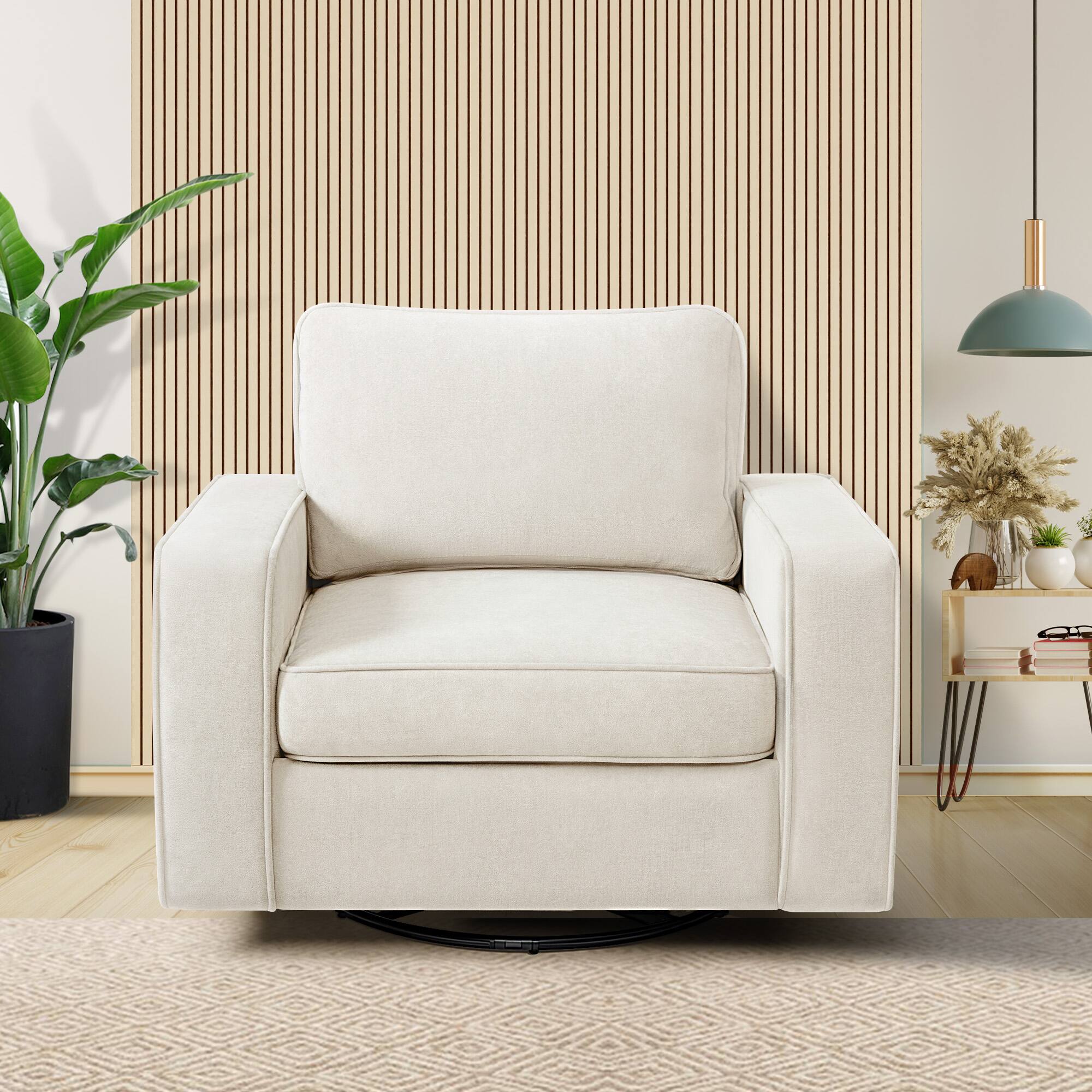 Alt View 3. KERDOM - Swivel Barrel Sofa Chair, Modern Single Sofa Lounge Bucket Armchair, Rotating Accent Sofa Rotation Base, Washable Pillow - White.