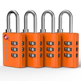 Fosmon - 4 Pack TSA Locks for Luggage, Padlock Combination Lock Easy to Set TSA Luggage Locks TSA Approved - Orange