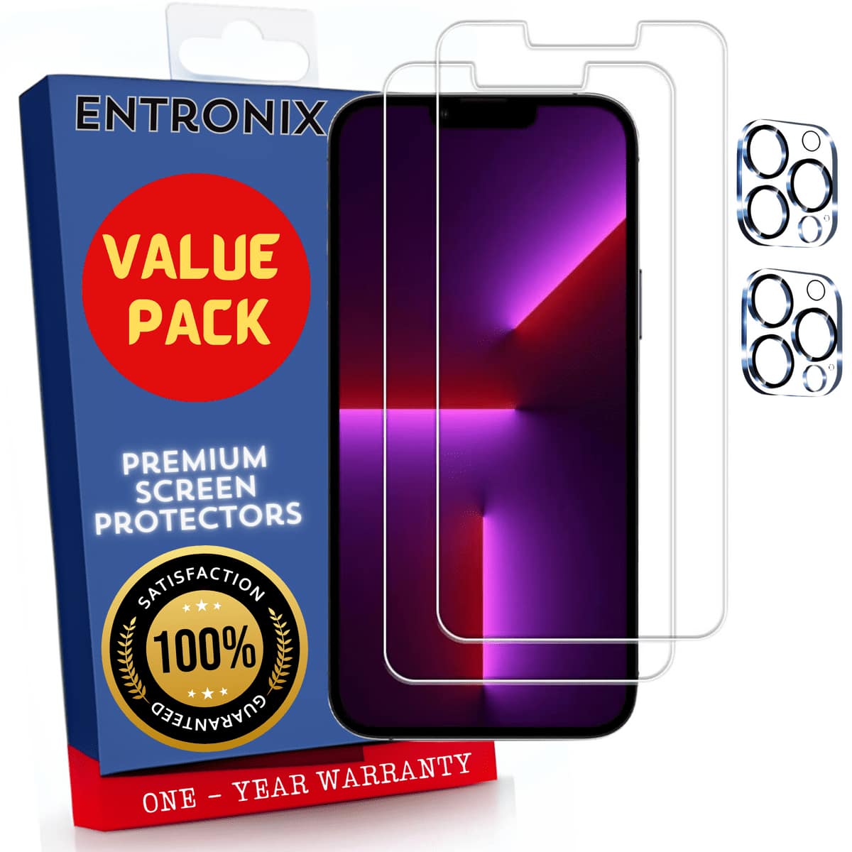Entronix - 4-Piece Clear Screen & Camera Lens Protector Set for iPhone 13 Pro - Transparent