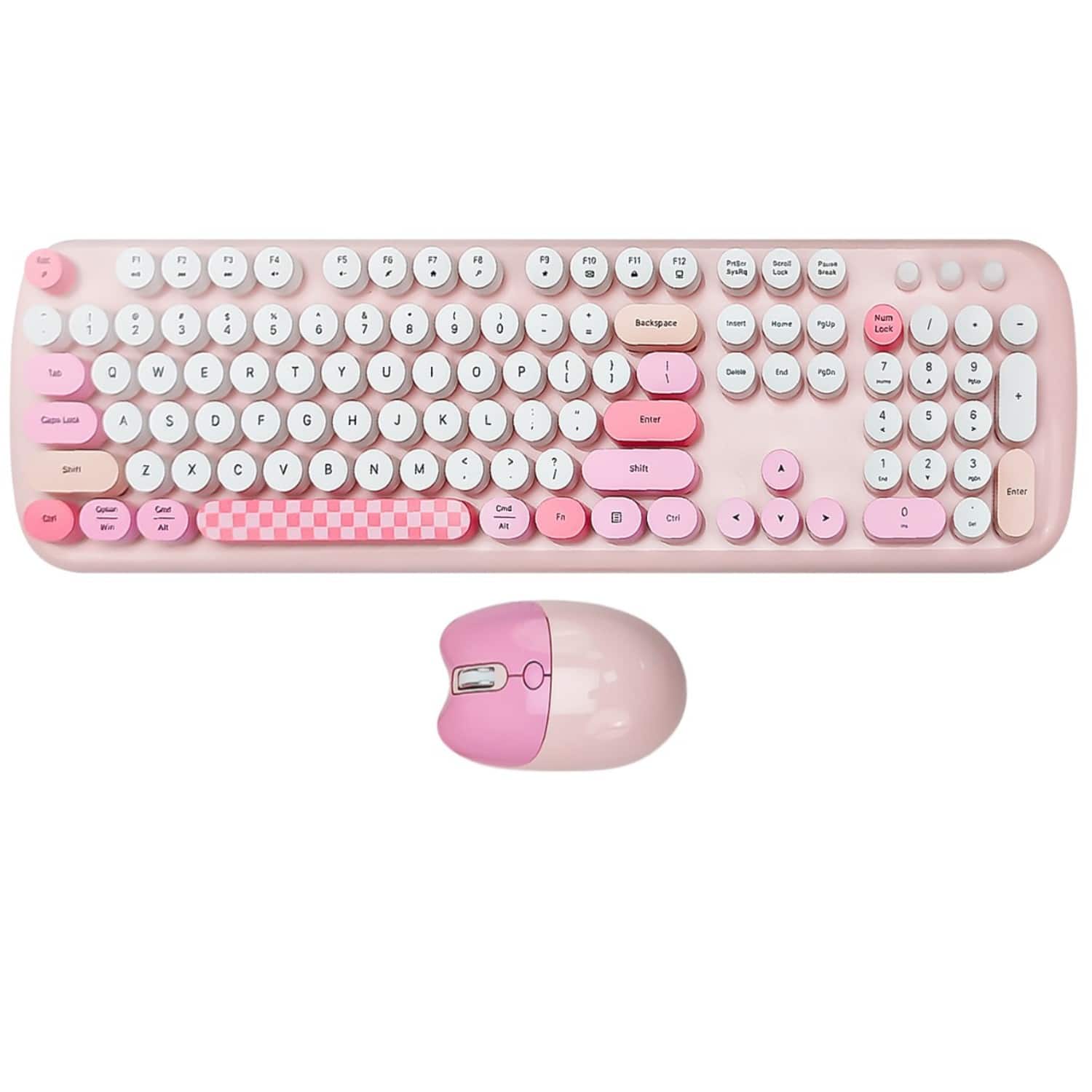 SaharaCase - Wireless Keyboard & Mouse Combo with Silent Click | Colorful 104 Keys Full Keyboard | USB & Type-C Adapter - Pink