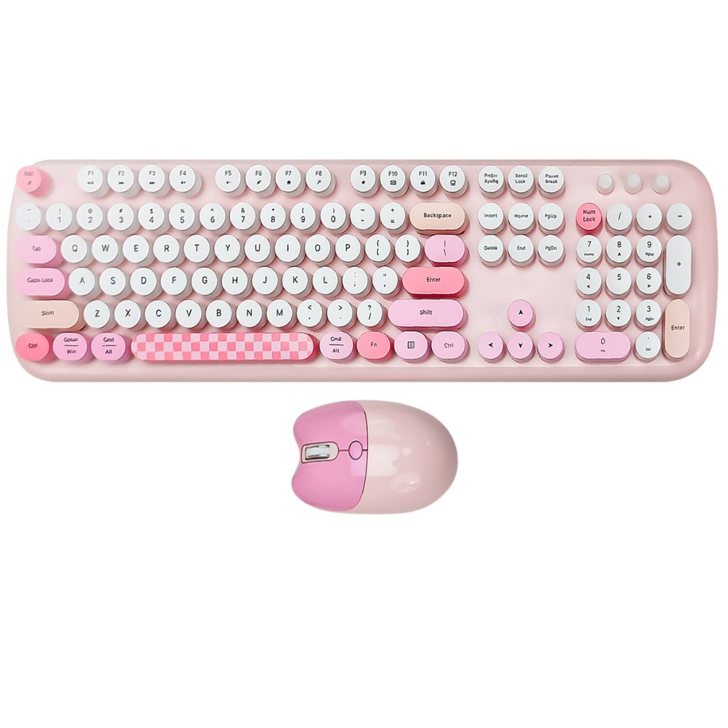 SaharaCase - Wireless Keyboard & Mouse Combo with Silent Click | Colorful 104 Keys Full Keyboard | USB & Type-C Adapter - Pink