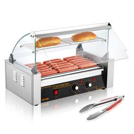 VEVOR - Hot Dog Roller 7 Rollers 18 Hot Dogs Capacity 1050W Stainless Sausage Grill Cooker Machine with Dual Temp Control Glass - Silver