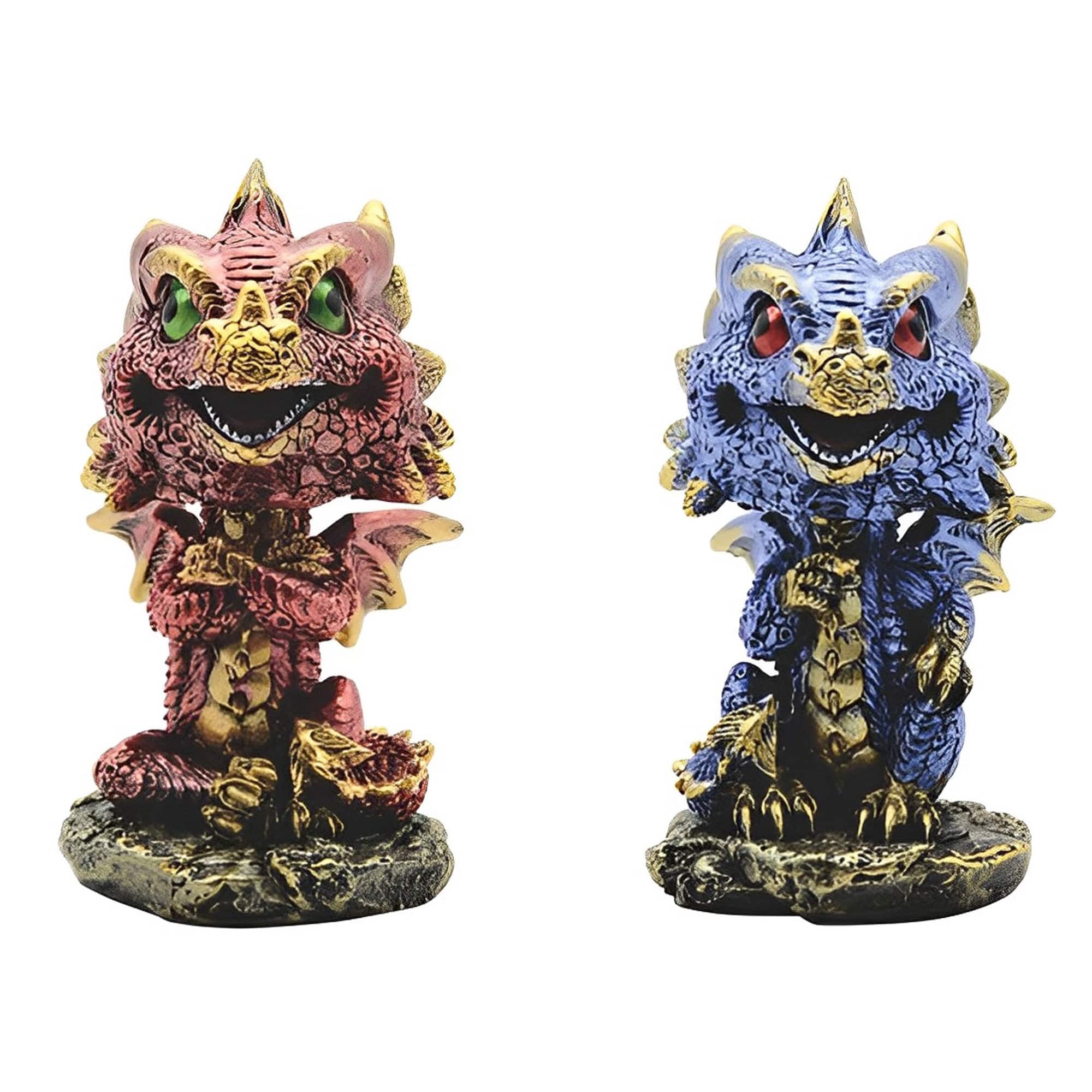 FC Design - 2-PC Dragon 4"H Figurine Statue Set Office/Computer Desk Tabletop Medieval Gaming Home Decor Gift - Multi-Color