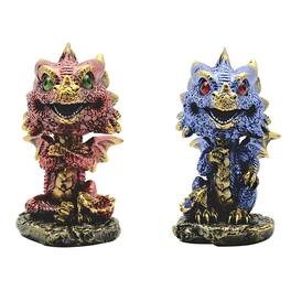 FC Design - 2-PC Dragon 4"H Figurine Statue Set Office/Computer Desk Tabletop Medieval Gaming Home Decor Gift - Multi-Color
