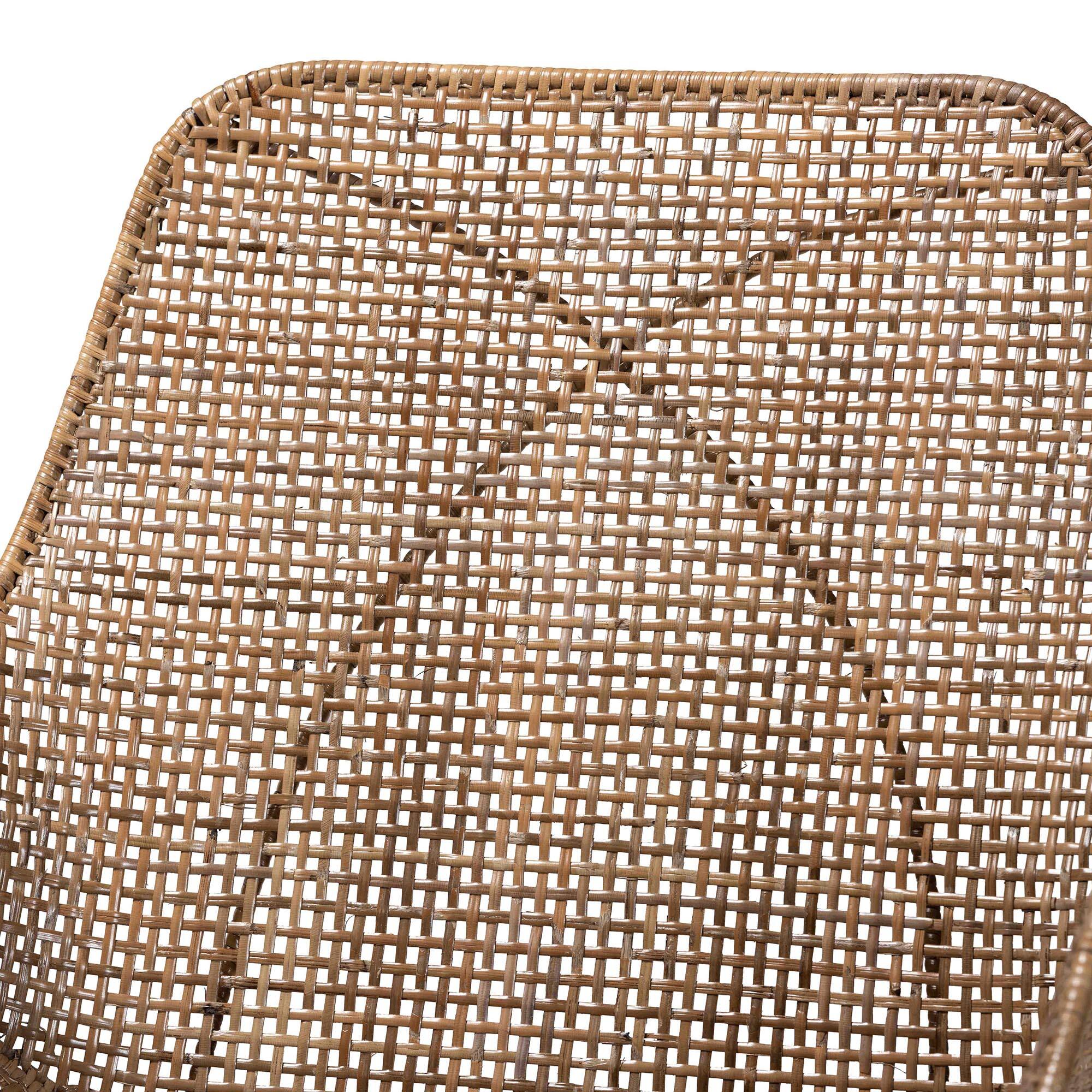 Back. bali & pari - Ballerina Modern Bohemian Rattan and Metal 2-Piece Dining Chair Set - Greywash/Black.