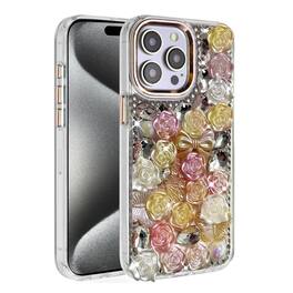 Kitcheniva - 3D Roses Cover Phone Case With 2 Pcs Tempered Glass For iPhone 15 Pro Max - Orange