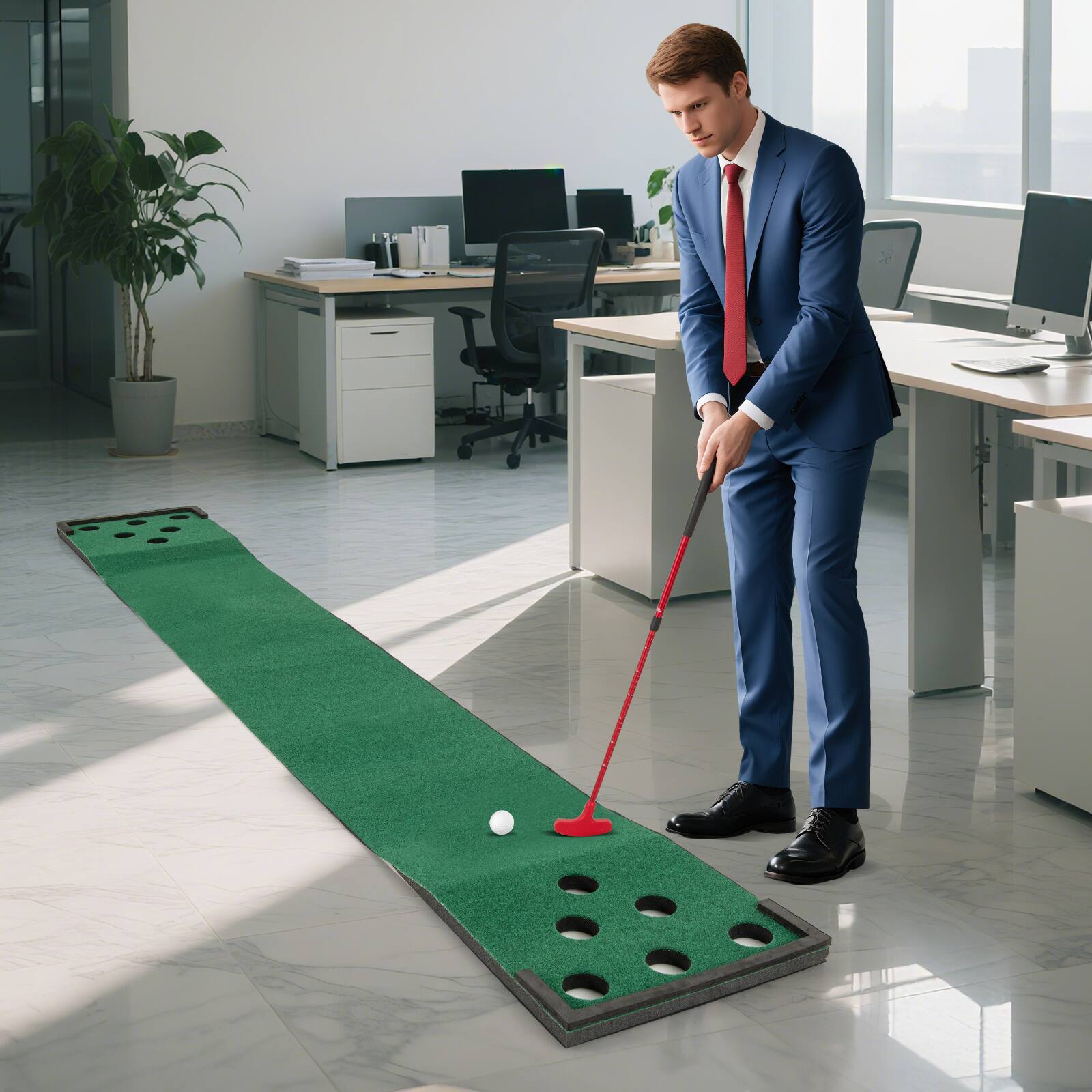 Alt View 1. Gymax - Gymax Golf Putting Game Set 11 FT Indoor Outdoor Puttin0g Green Mat for Backyard - Green.