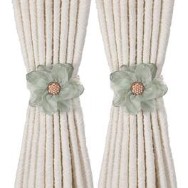 Unique Bargains - Premium 2pcs Flower Curtain Tiebacks with Buckle Decorative Holders for Home Office Thin Sheer Window Curtains - Cyan