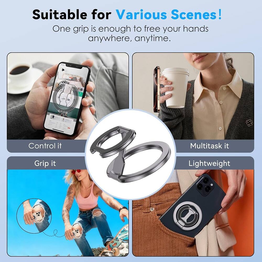 Alt View 3. PARKER SLATER - Phone Grip Holder – Adjustable Magnetic Ring Stand - Grey.