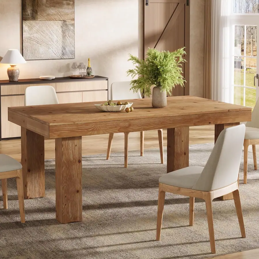Finish Address Example Tribesigns Farmhouse Solid Wood Dining Table with Wood Grain Finish and ...