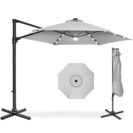 Best Choice Products - 10ft 360 Rotating Cantilever Offset Hanging Market Patio Umbrella w/ Solar Lights - Fog Gray