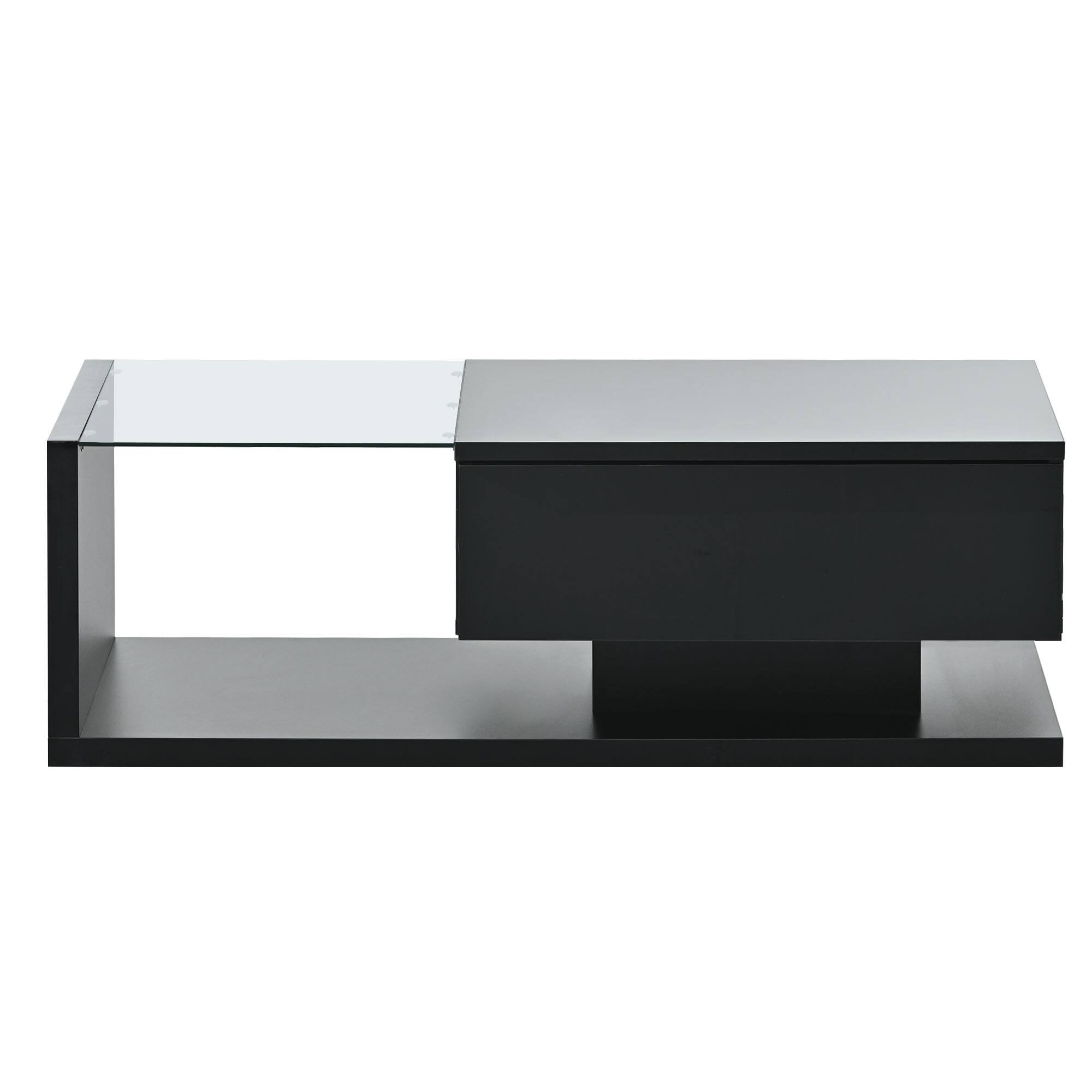 Alt View 6. Tiramisubest - Modern Coffee Table with Tempered Glass,Wooden Modernist 2-Tier Rectangle Center Table with High-gloss UV Surface,Black - Black.