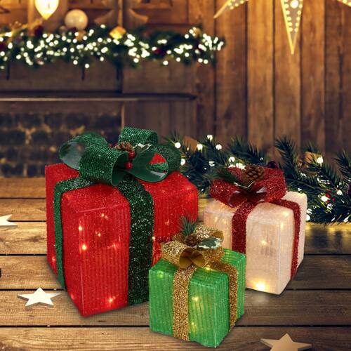 Alt View 1. Winado - 3PCS Christmas Gift Present Boxes with LED Lights Plastic Frame Onion Cloth for Indoor Outdoor Holiday Party Decorations - Multicolor.