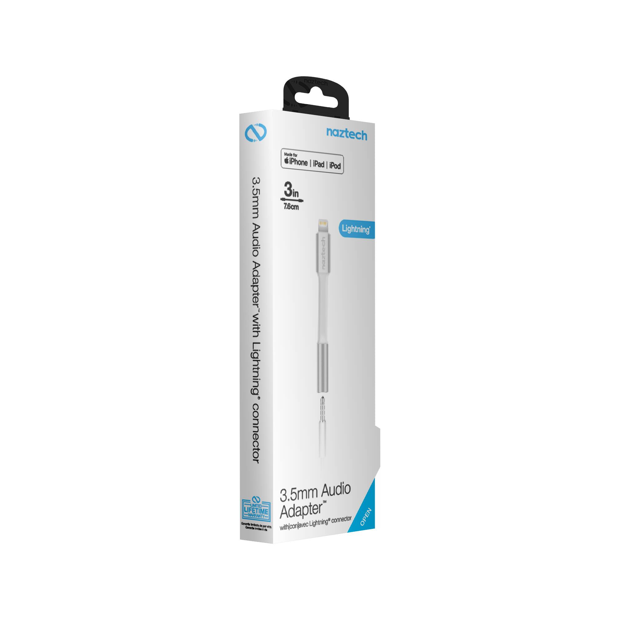 naztech - 3.5mm Audio Adapter with Lightning connector - 3in 76cm