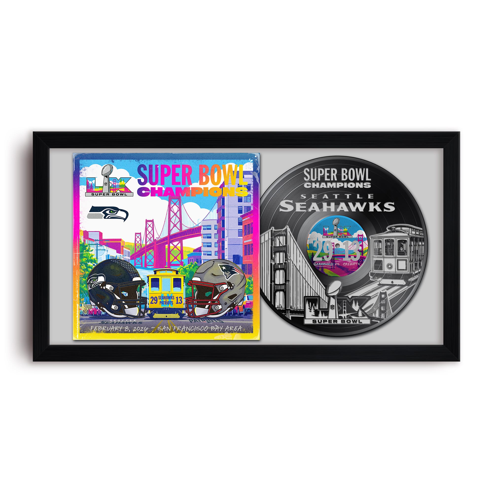 Sporticulture - Seattle Seahawks Super Bowl LX Champions Framed 14" x 26" Art Vinyl Record Print - Multicolor