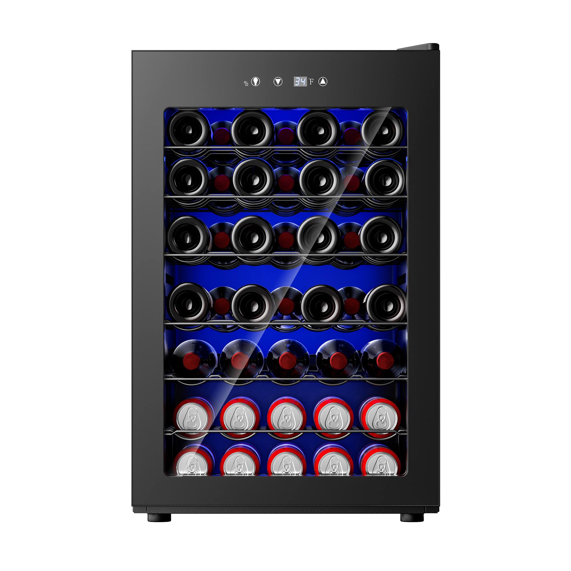 SIMZLIFE - 45 Bottle Wine Cooler Refrigerator,Built-in Wine Fridge with Stainless Steel Glass Door,Ideal for Home, Kitchen & Office - Black