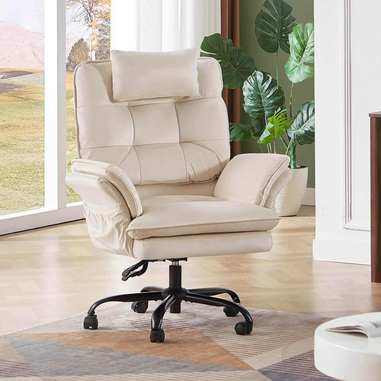 Alt View 4. Bestier - Office Cross-Legged Chair with Ergonomic Headrest, Flip-up Armrest & Adjustable Backrset for Home Office - White.