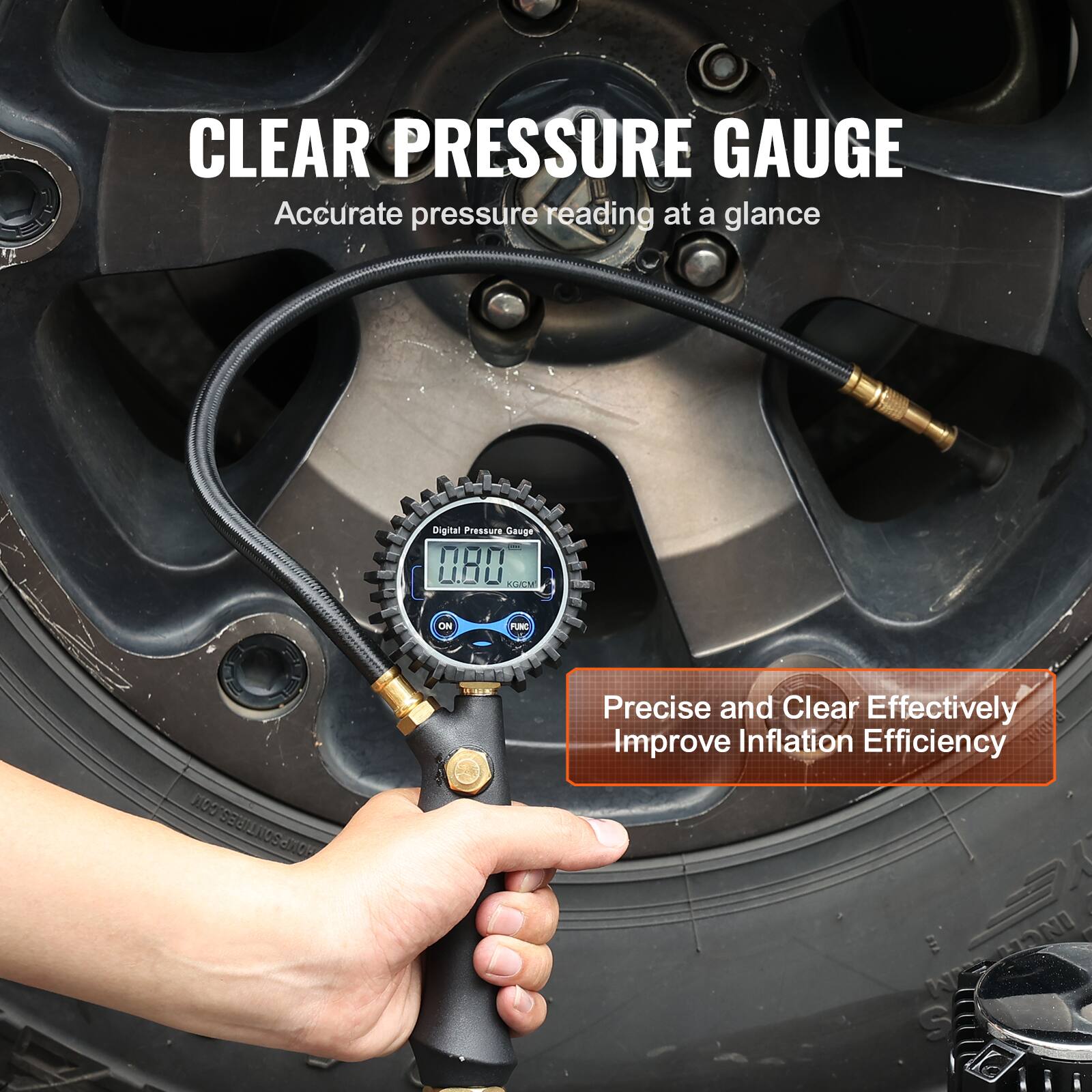 CLEAR PRESSURE GAUGE  
Accurate pressure reading at a glance  

Digital Pressure Gauge  

Precise and Clear Effectively Improve Inflation Efficiency