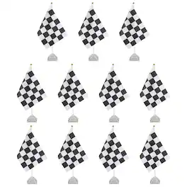 Unique Bargains - 12pcs 12" B/W Checkered Table Flag for Racing/Sport Party, White Plastic Stick & Silver Square Base - Black and White Flag, Silver Base