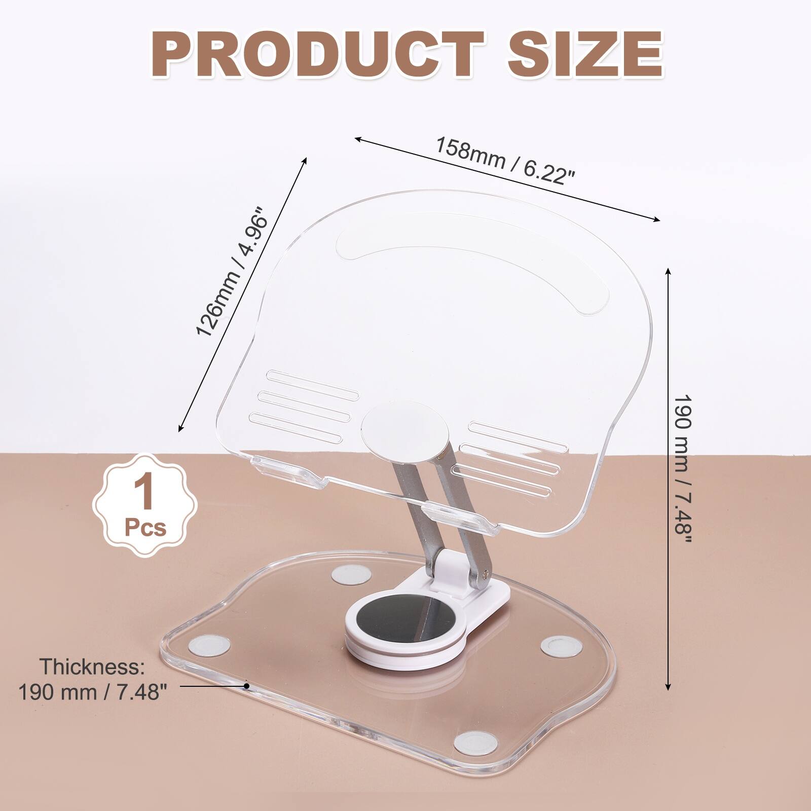 PRODUCT SIZE

- Width: 158mm / 6.22"
- Height: 126mm / 4.96"
- Thickness: 190mm / 7.48"

1 Pcs