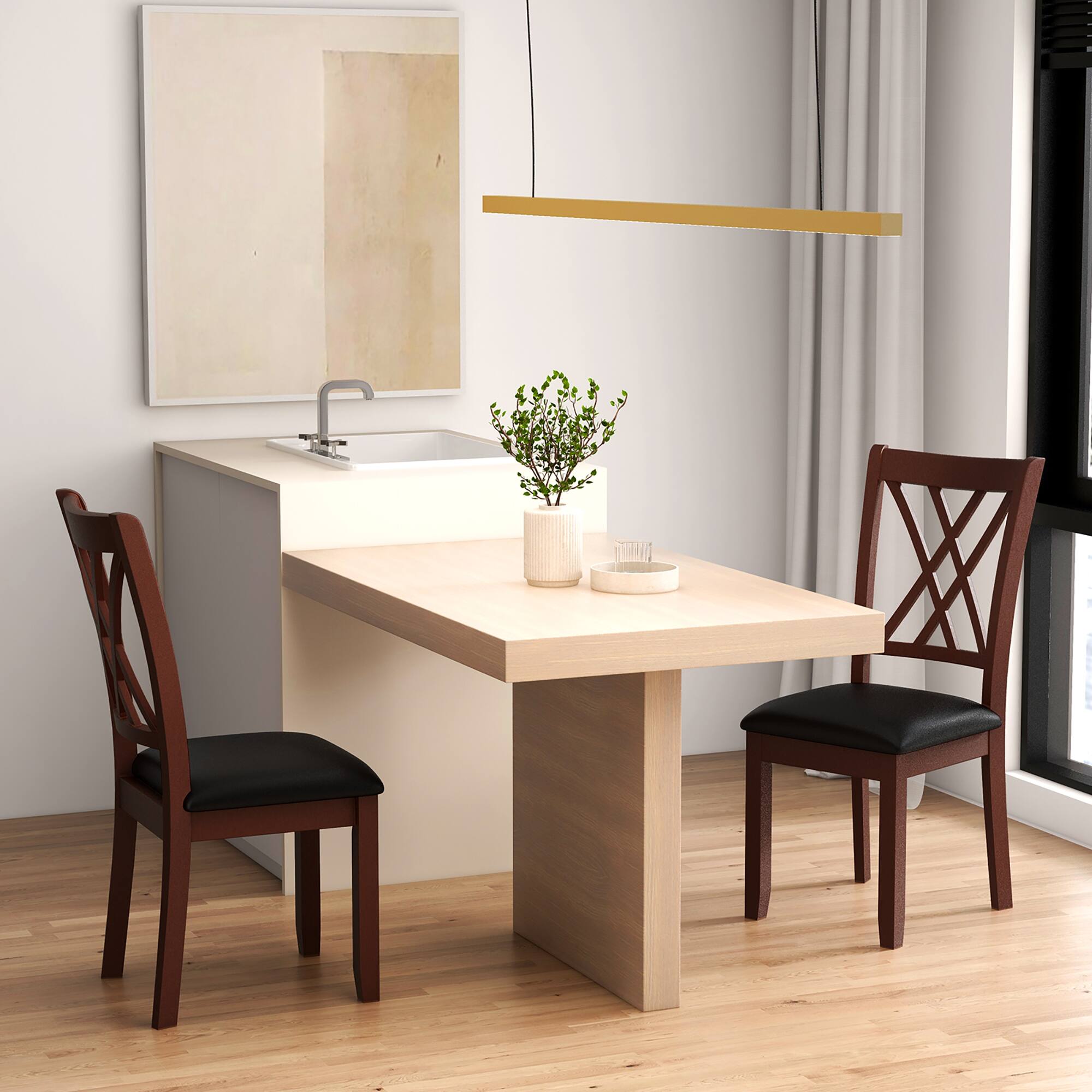 Alt View 1. Gymax - Gymax Set of 2 Dining Chair Kitchen Chair with Backrest Padded Seat & Rubber Wood Legs - Brown, Black.