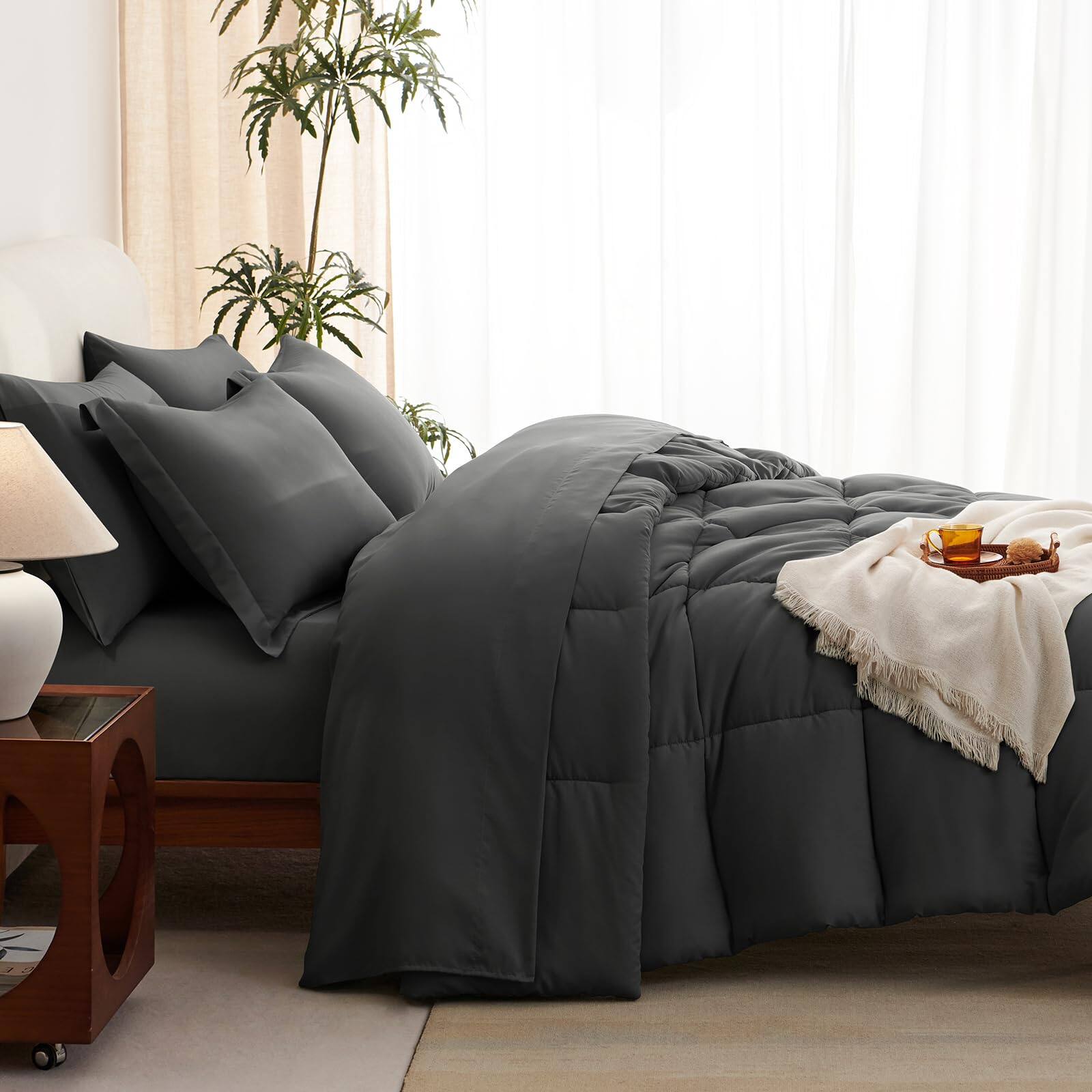 Alt View 5. Stylel Star - Dark Grey Queen Comforter Set With Sheets - 7 Pieces Bed In A Bag Bedding Sets All Season Soft 7pc Flat Sheet... - Blush Pink-Queen.